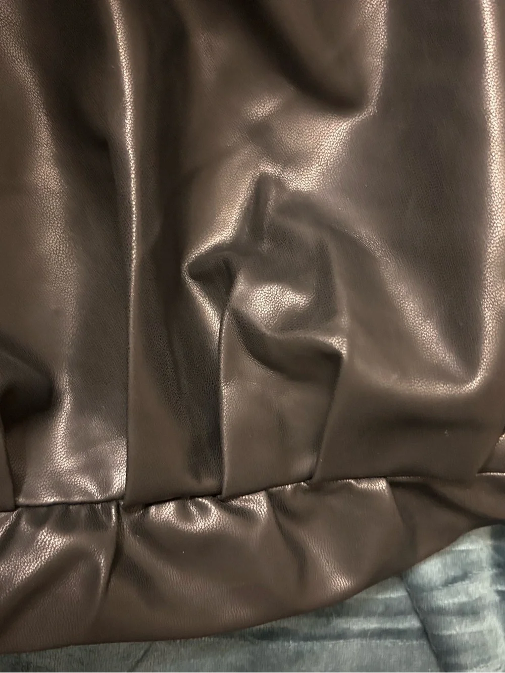 Commense Black Faux Leather Midi Skirt with Side Draping
